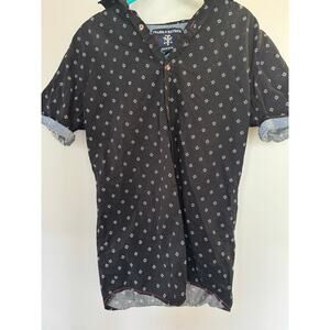 Trang & Mayhem Boys Button Down Shirt Size XL Black Geometric Print Short Sleeve